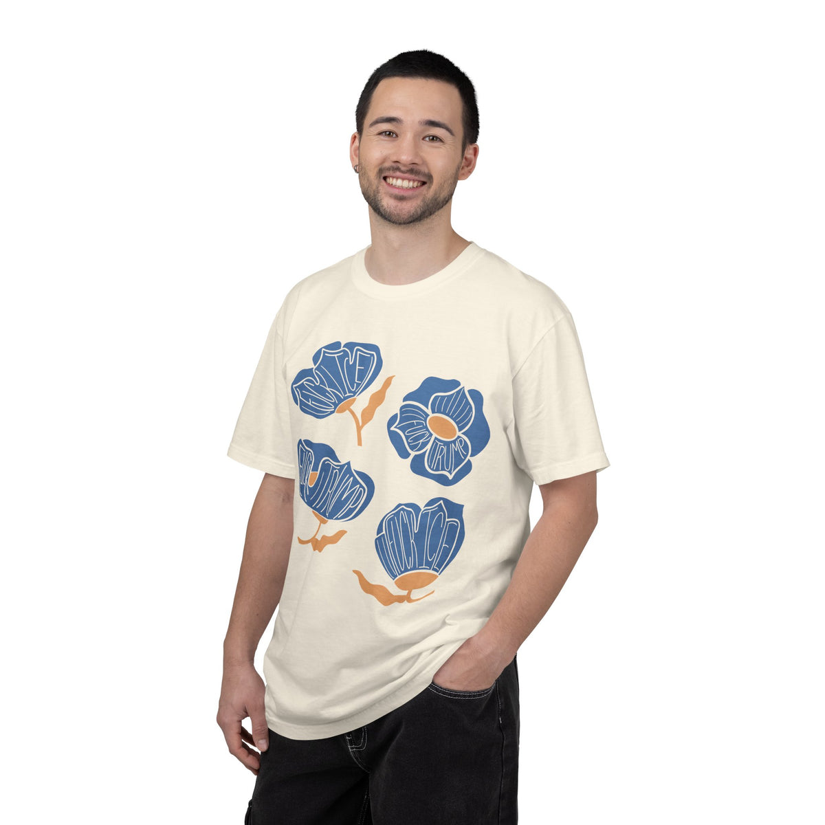 Slightly Subtle Blue Poppy Flowers T-Shirt | Floral Illustration Tee
