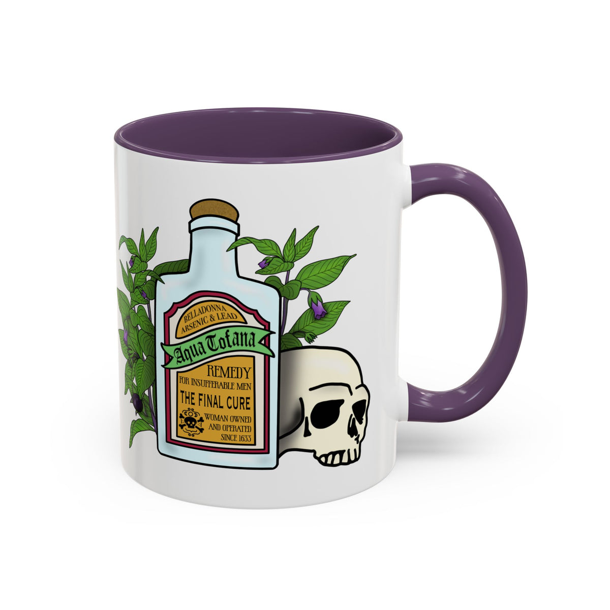 Herbal Remedy Coffee Mug Aqua Tofana Potion Bottle, Skull & Botanical Gothic Accent Mug