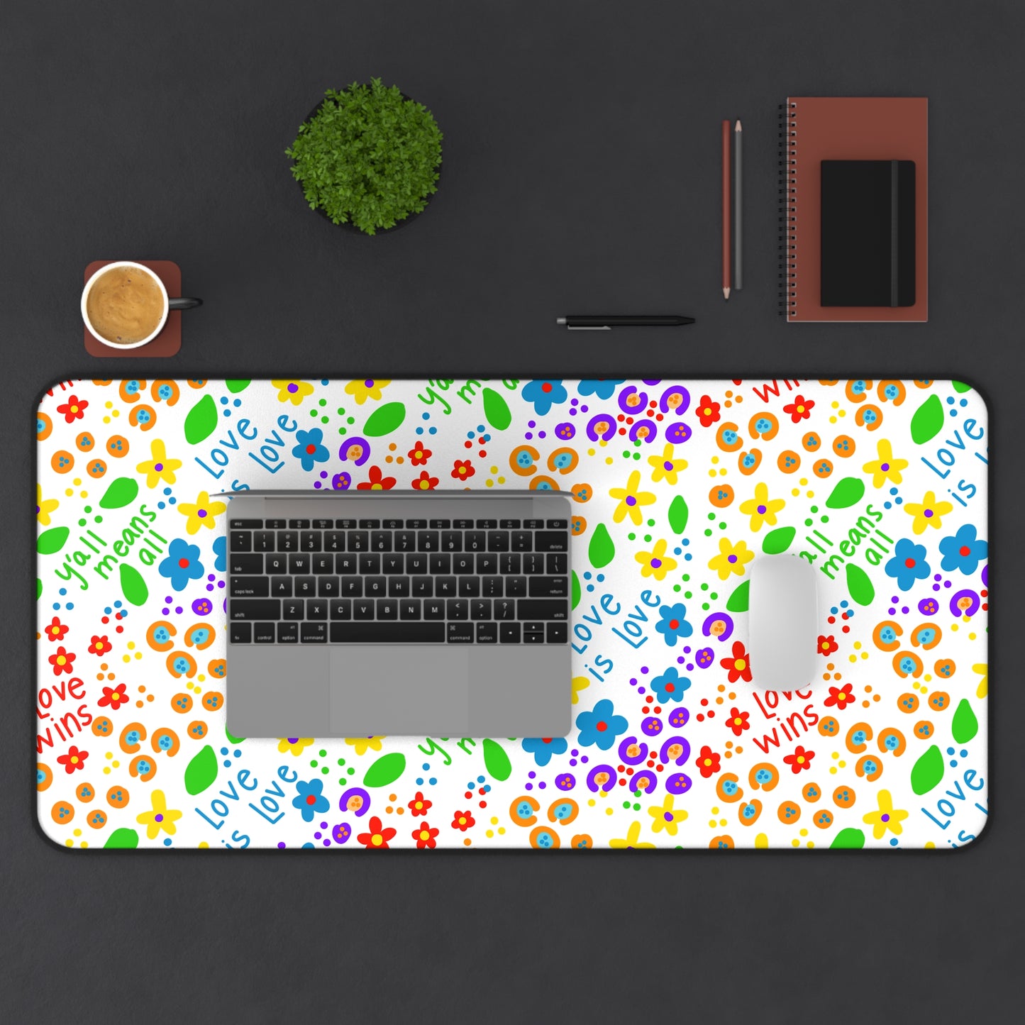 Love Wins Floral Pattern Desk Mat | Rainbow Flowers Pet Food Mat