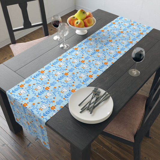 Silly Goose Floral Pattern Table Runner | Blue Fuck Ice Resist Design