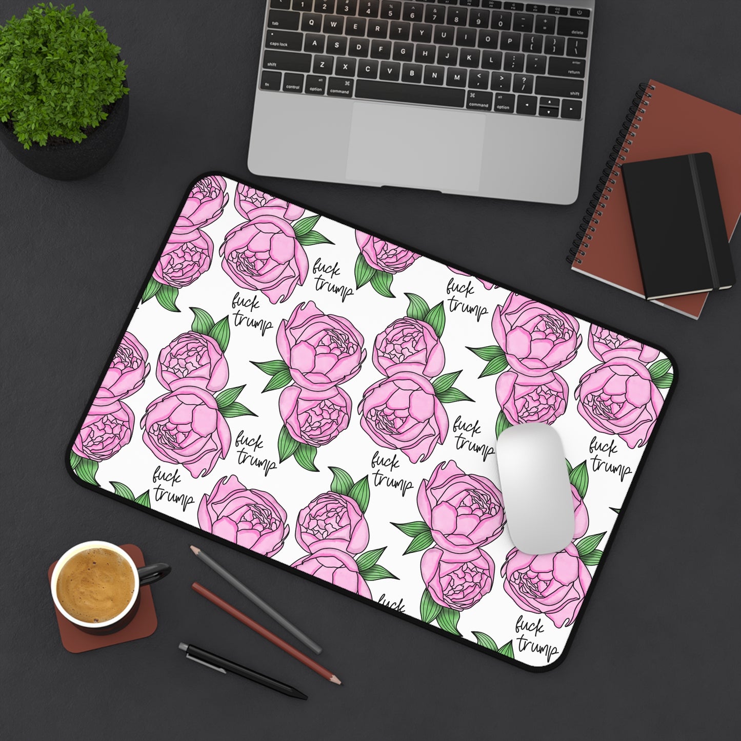 Slightly Subtle Pink Peonies Pattern Desk Mat | Floral Mouse Pad