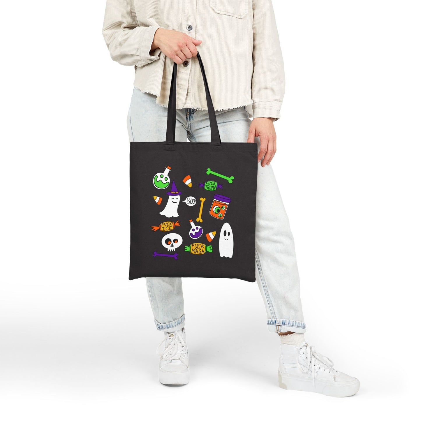 Halloween Ghosts Candy Canvas Tote Bag Trick or Treat