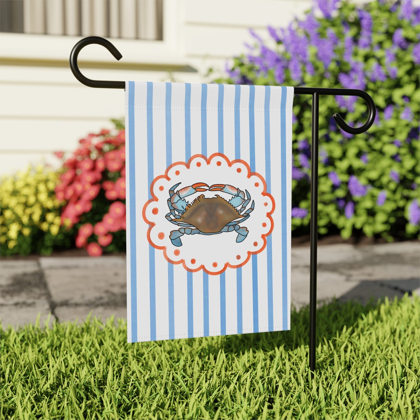 Coastal Blue Striped Crab Garden Flag Nautical FDT