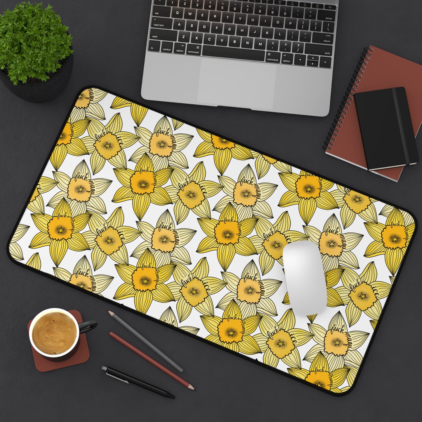 Slightly Subtle Yellow Daffodil Pattern Desk Mat | Spring Floral Pet Feeding Mat