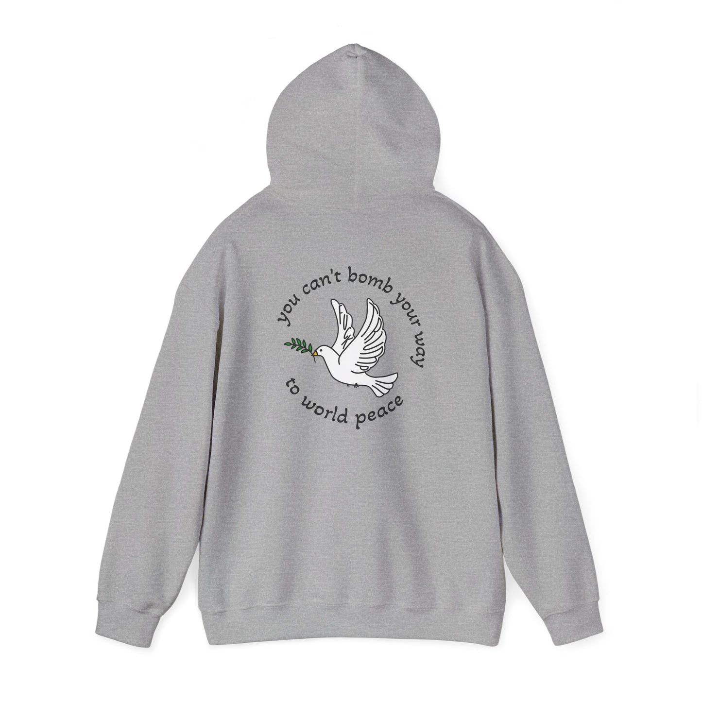 Bombs for World Peace Dove with Olive Branch Hoodie | front and back sweatshirt