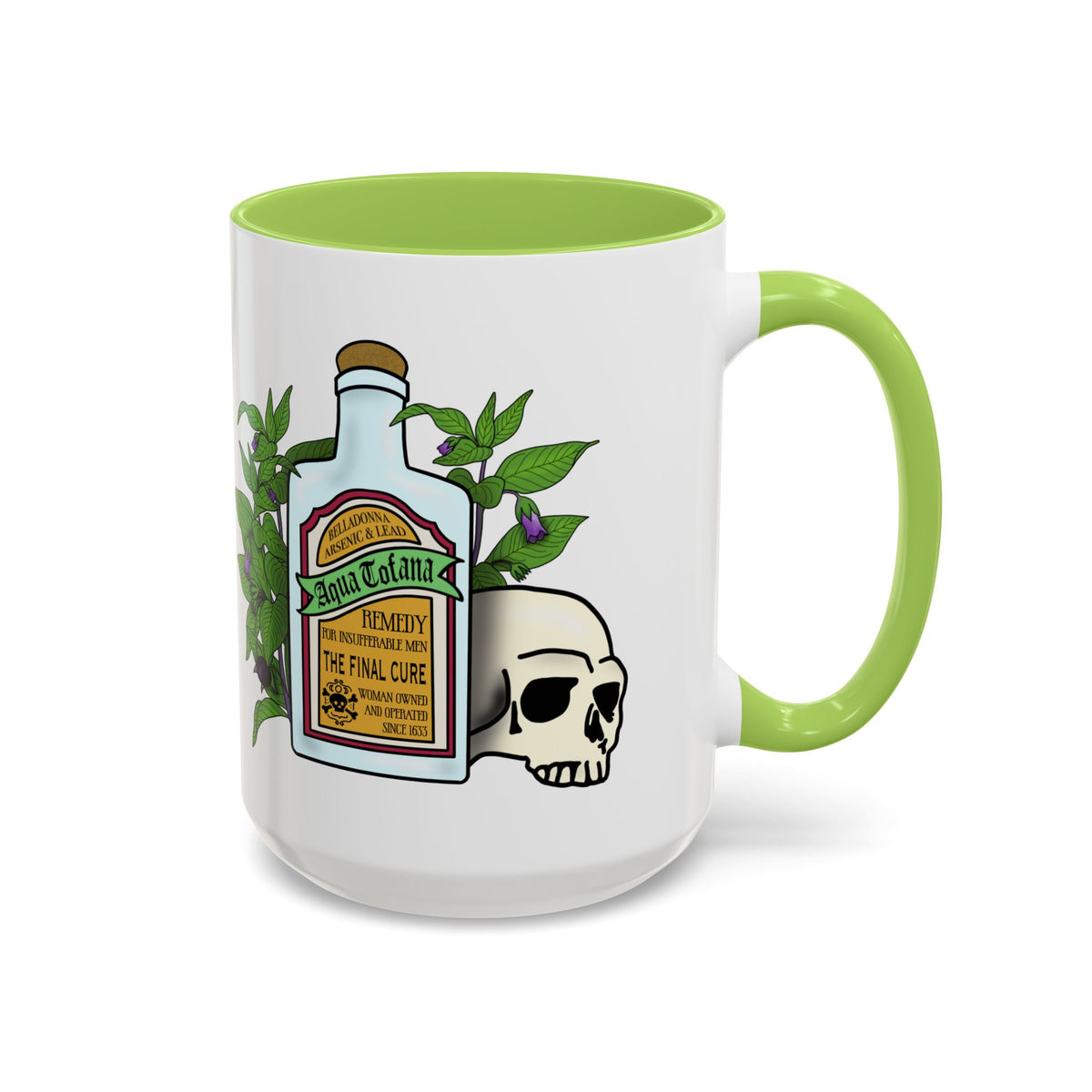 Herbal Remedy Coffee Mug Aqua Tofana Potion Bottle, Skull & Botanical Gothic Accent Mug