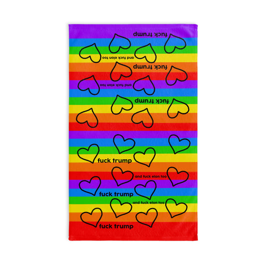 Slightly Subtle Pride with Black Hearts Rainbow Hand Towel, Fun Bathroom Decor, LGBTQ+ Pride, Political Humor, Gift for Activists