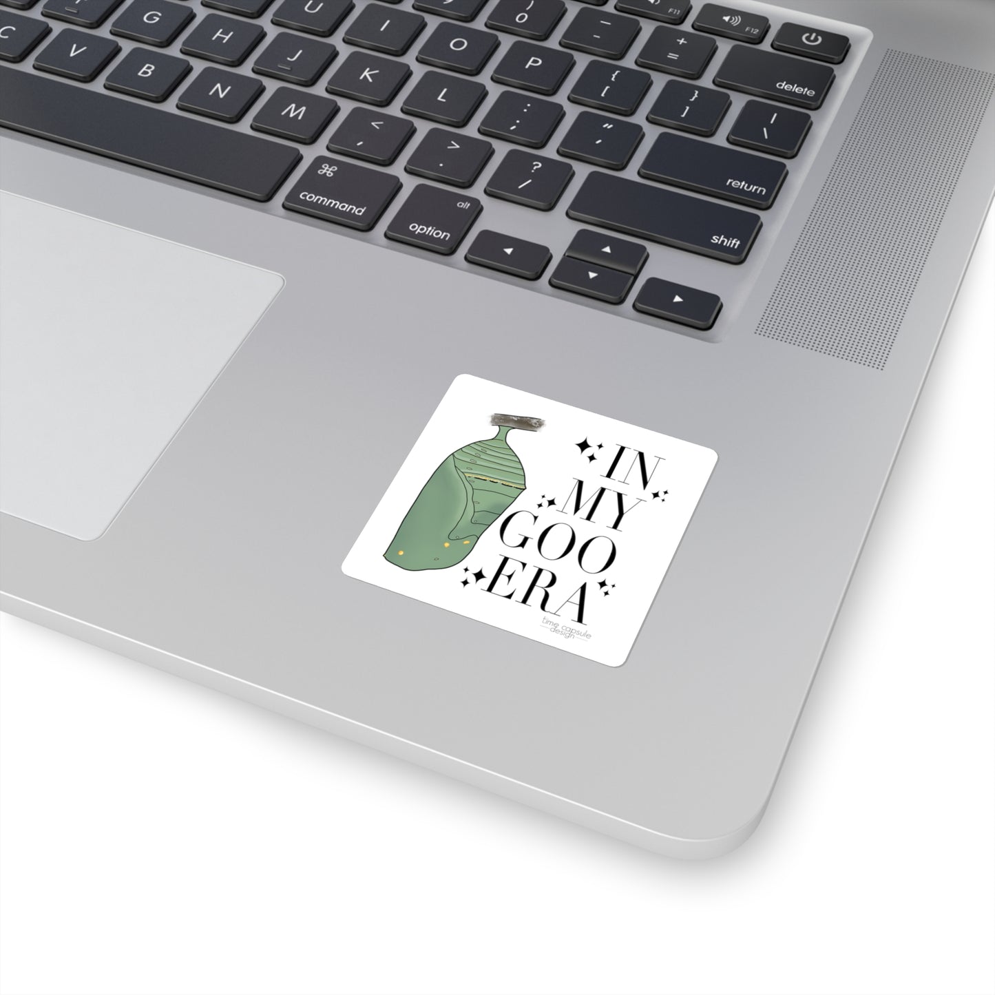 In My Goo Era Square Sticker | Chrysalis Caterpillar Butterfly Growth Illustration