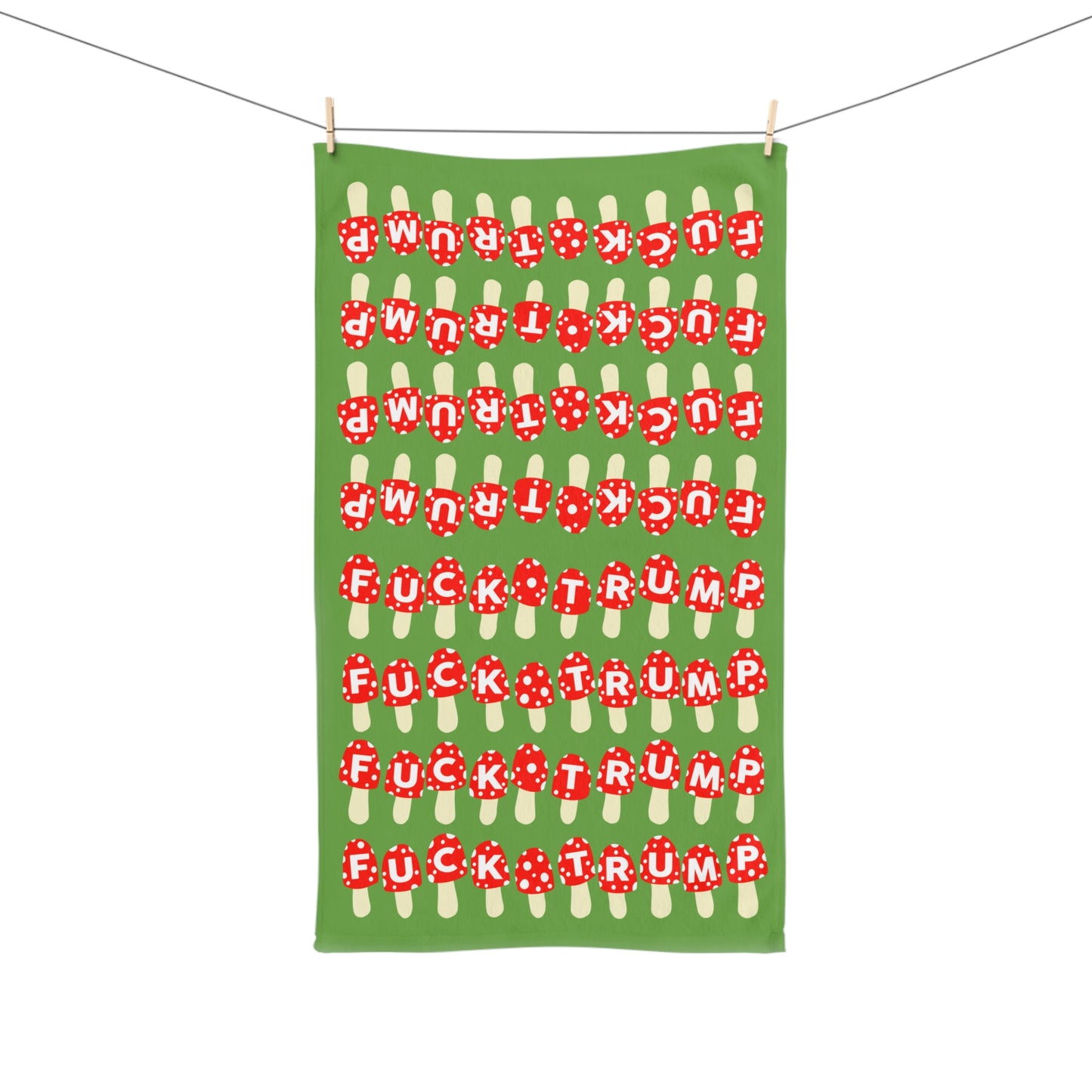 Slightly Subtle Mushrooms on Green Funny Political Hand Towel, Quirky Kitchen Towel, Unique Gift for Democrats, Home Decor, Housewarming Gift, Kitchen Accessories