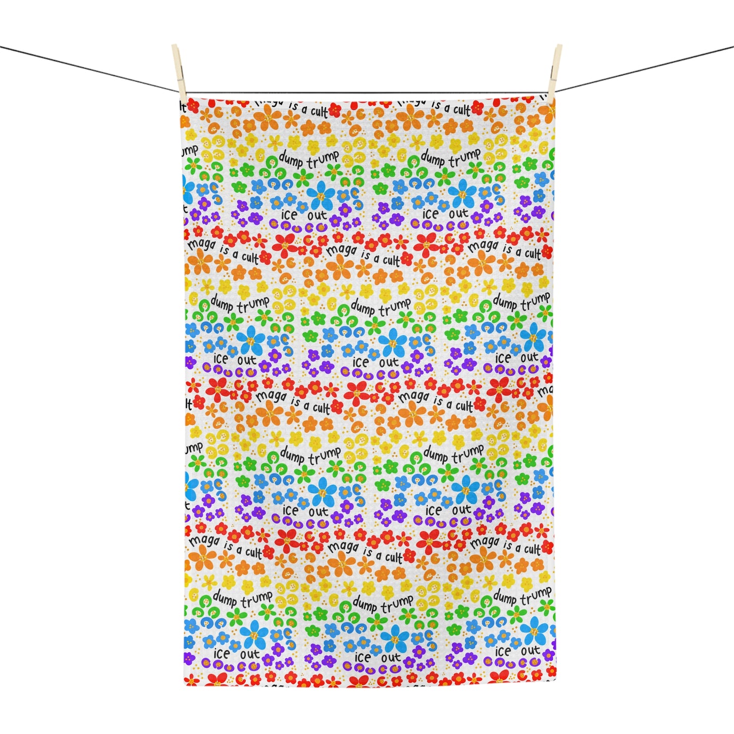 Slightly Subtle Rainbow Floral Pattern Microfiber Tea Towel | Colorful Pride Design