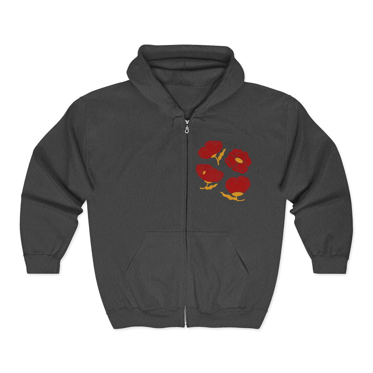 Slightly Subtle Red Poppy Floral design Zip Hoodie | Poppy Flowers jacket