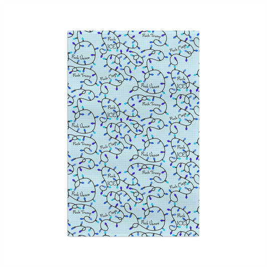 Blue Holiday Lights Microfiber Tea Towel FDT Blue String Light Kitchen Towel