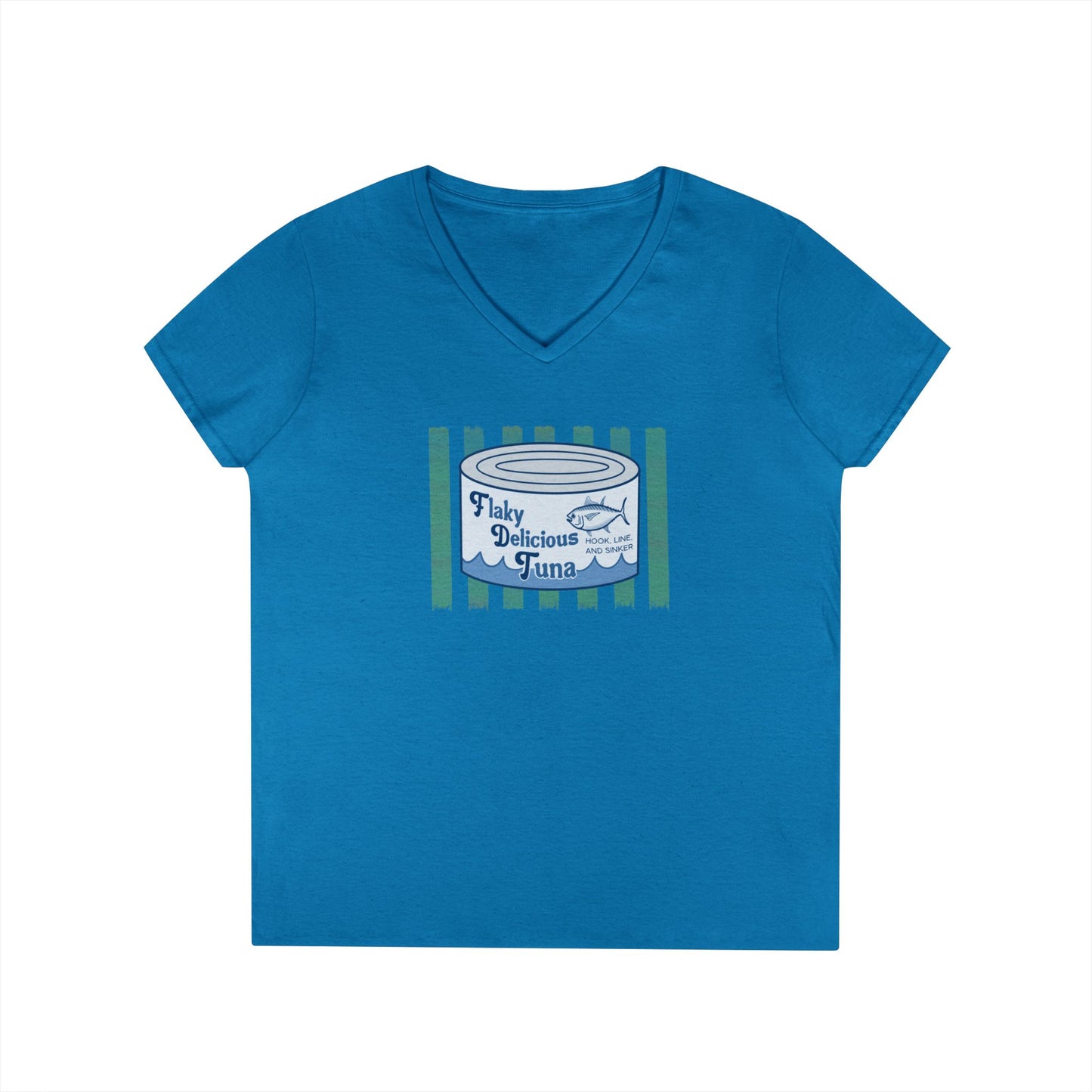 Flaky Delicious Tuna can graphic Tee | V-Neck T-Shirt FDT