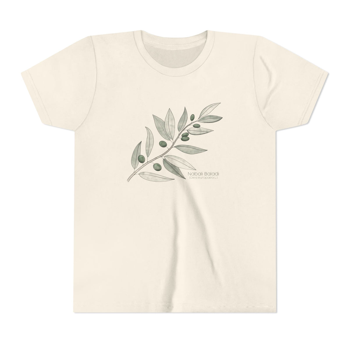 Youth Short Sleeve Tee with Olive Botanical Leaf Design