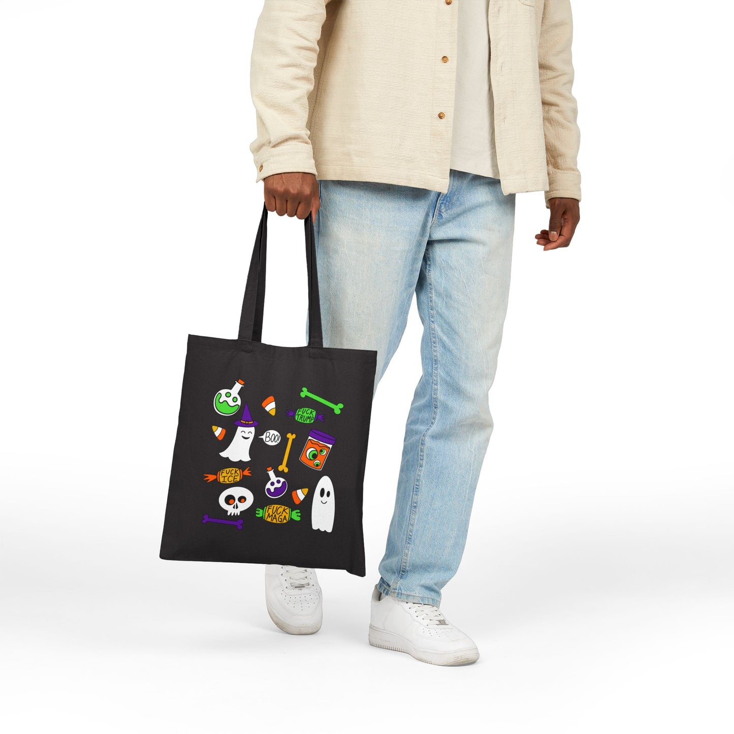 Halloween Ghosts Candy Canvas Tote Bag Trick or Treat