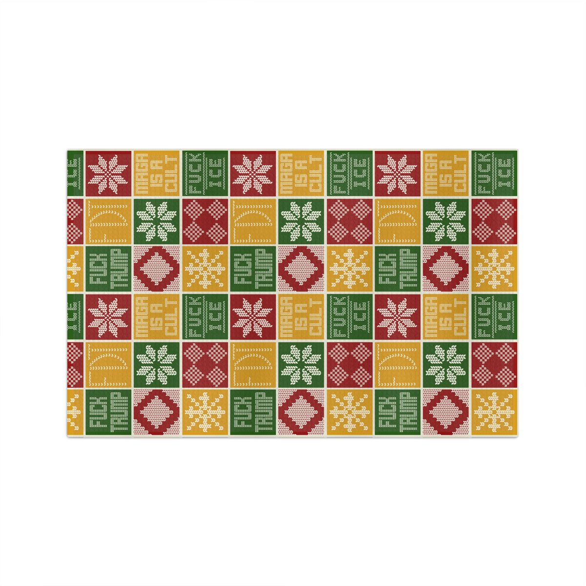 Political Holiday Tea Towel  Festive Knit Pattern with ‘MAGA Is a Cult’ FDT ice out