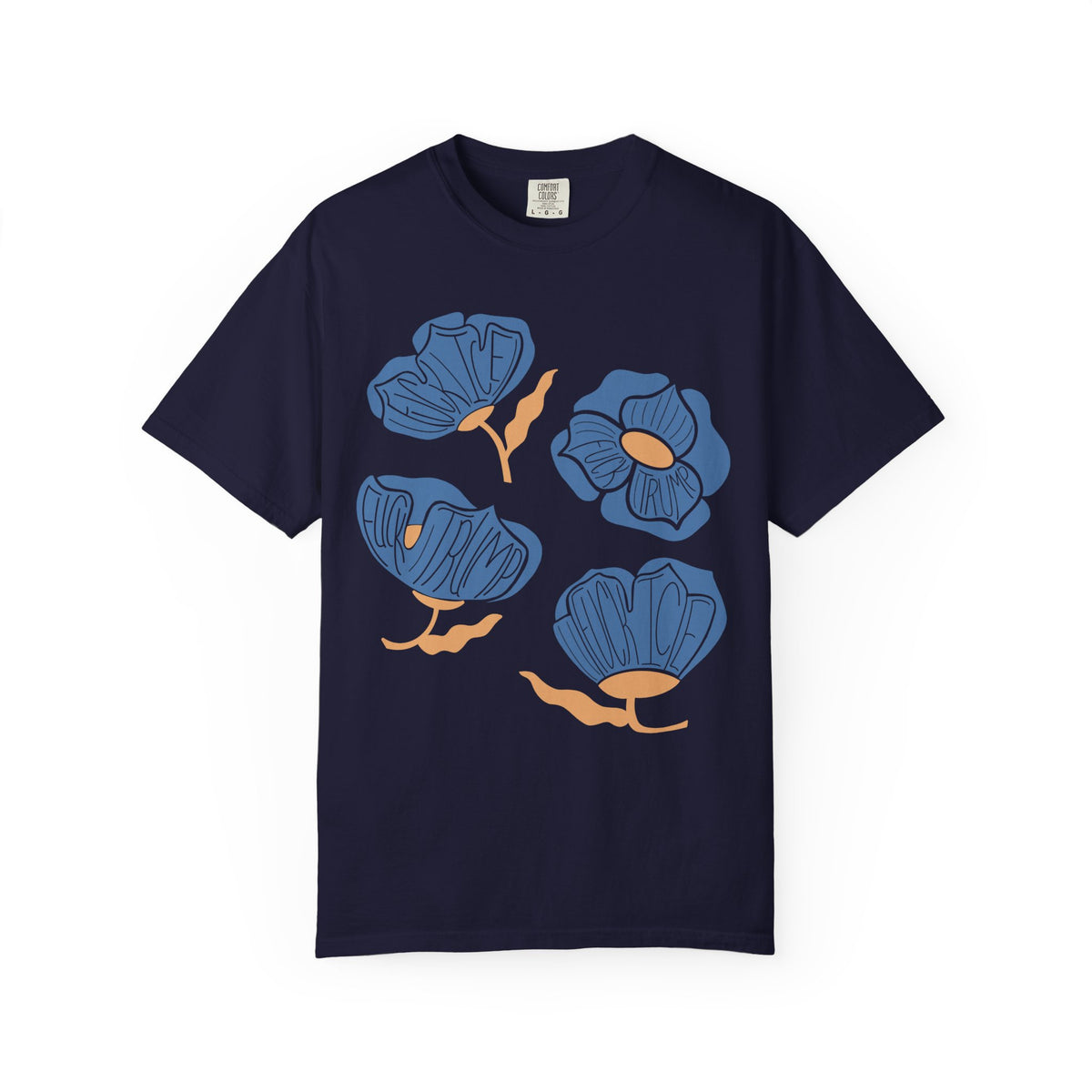 Slightly Subtle Blue Poppy Flowers T-Shirt | Floral Illustration Tee