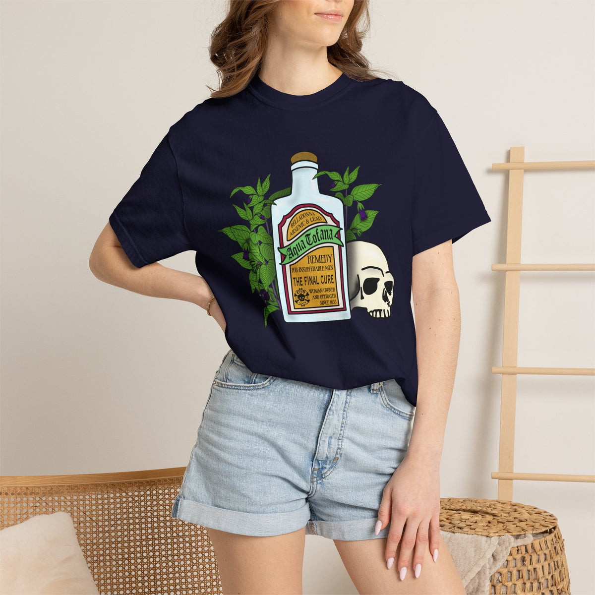 Skull & Remedy Bottle T-Shirt Aqua Tofana Vintage Apothecary Graphic Tee