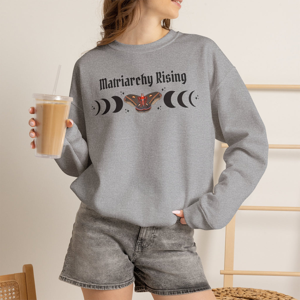 Matriarchy Rising Witchy Moon Phases Moth Crewneck Sweatshirt