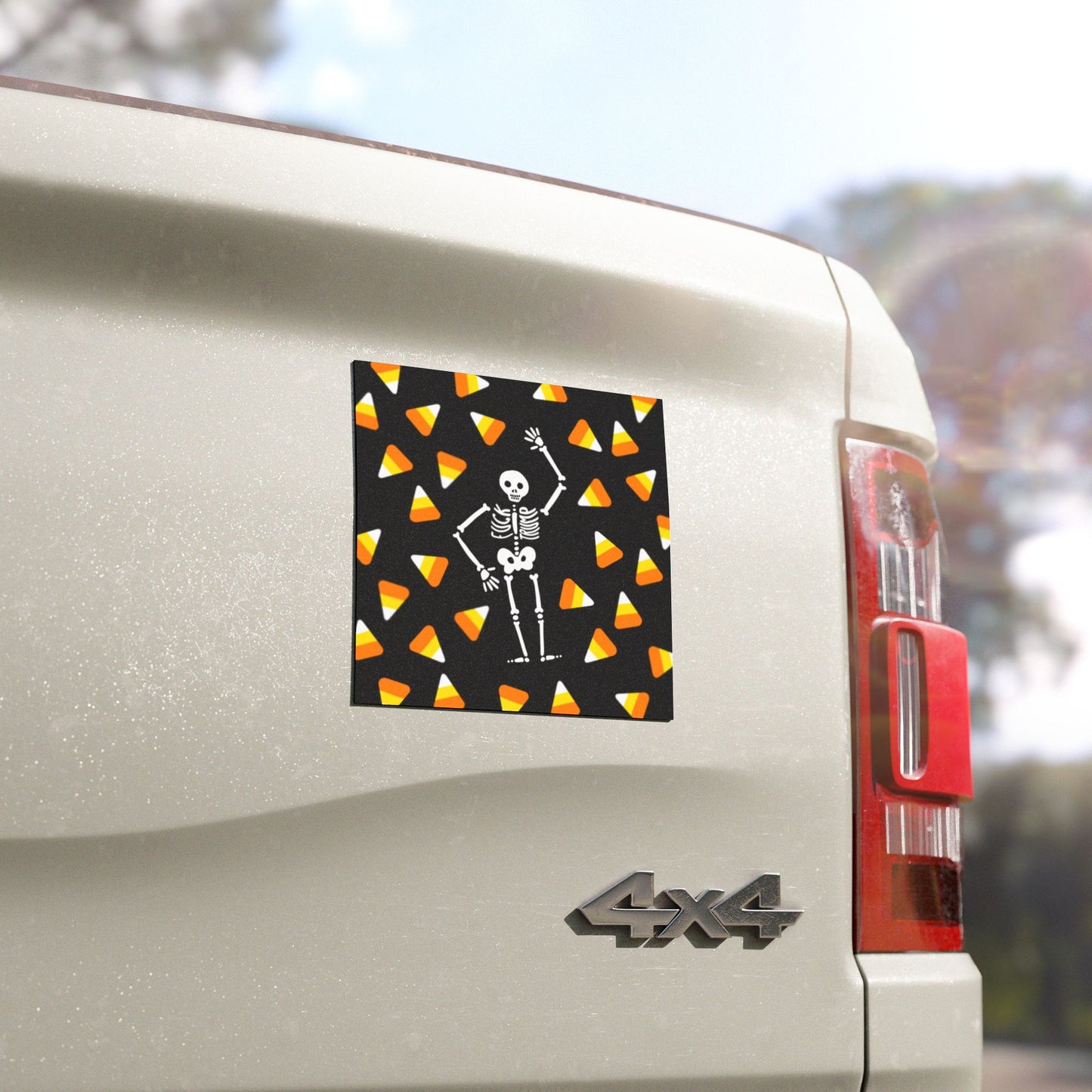 Halloween Candy Corn & Skeleton Car Magnet FDT Spooky Seasonal Vehicle Décor