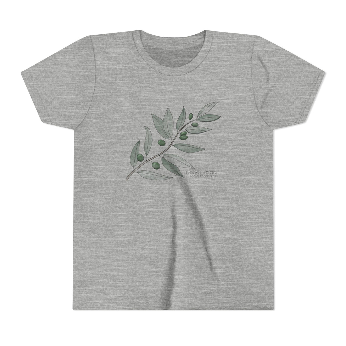 Youth Short Sleeve Tee with Olive Botanical Leaf Design