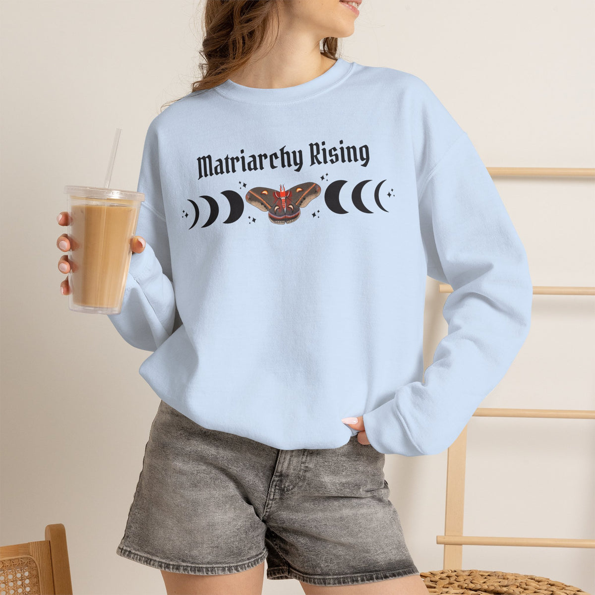 Matriarchy Rising Witchy Moon Phases Moth Crewneck Sweatshirt