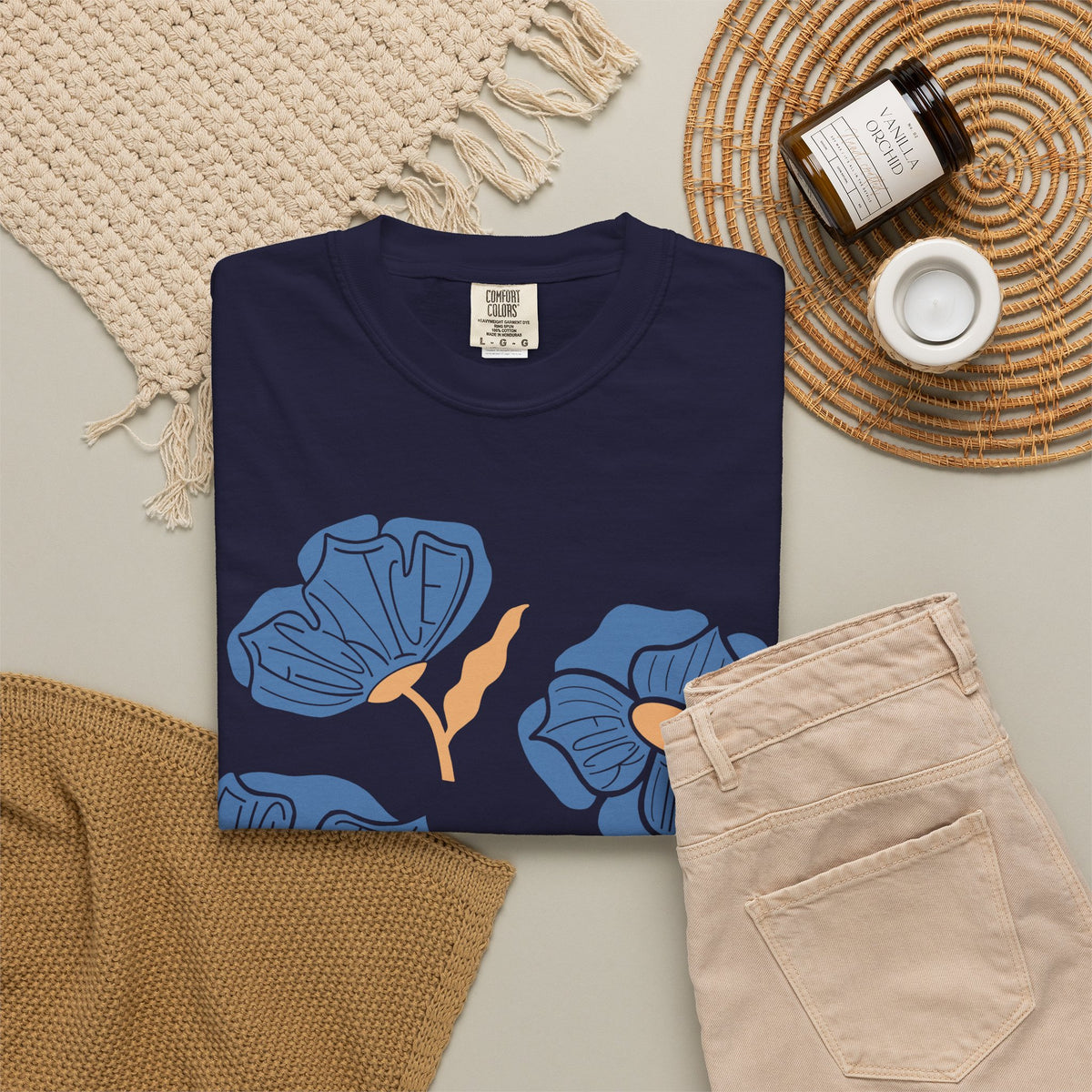 Slightly Subtle Blue Poppy Flowers T-Shirt | Floral Illustration Tee