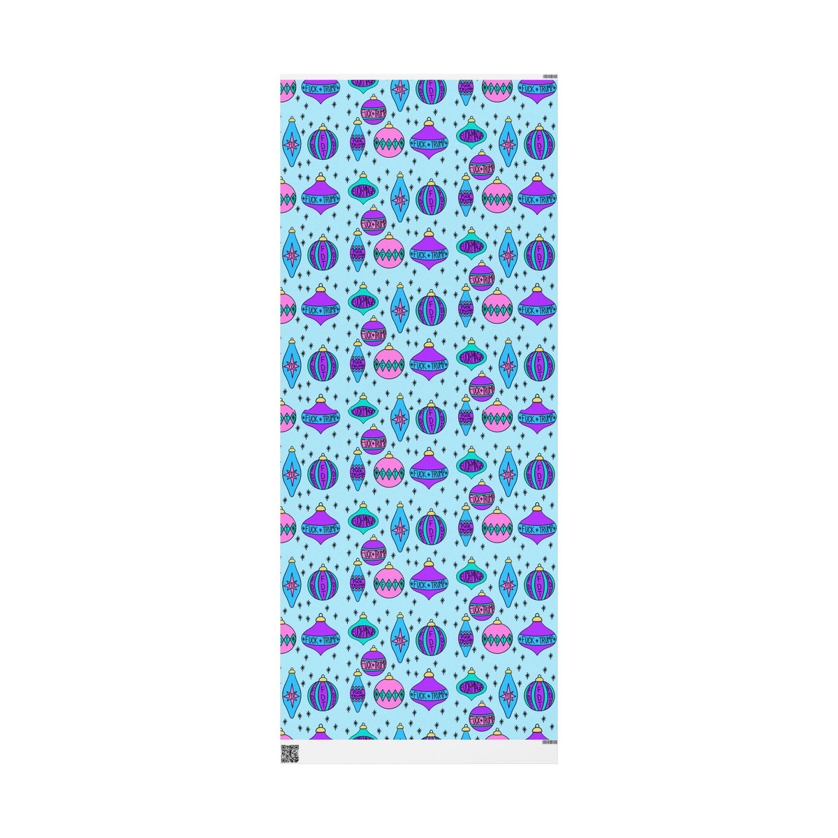 Slightly Subtle Retro Ornament Pattern Blue FDT Wrapping Paper | Blue Pink Holiday Wrap