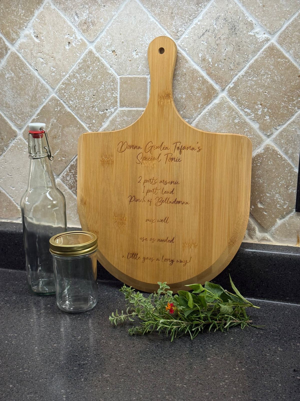 Aqua Tofana Recipe Engraved Bamboo Pizza Board