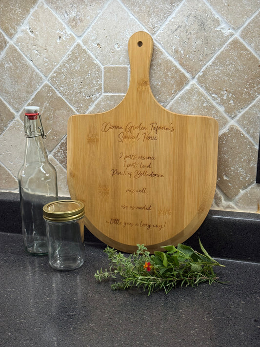 Aqua Tofana Recipe Engraved Bamboo Pizza Board