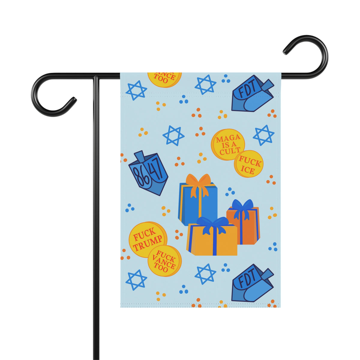 Hanukkah Political Garden Banner Dreidel Gelt Gifts Anti-MAGA, Pro-Democracy Gift Design