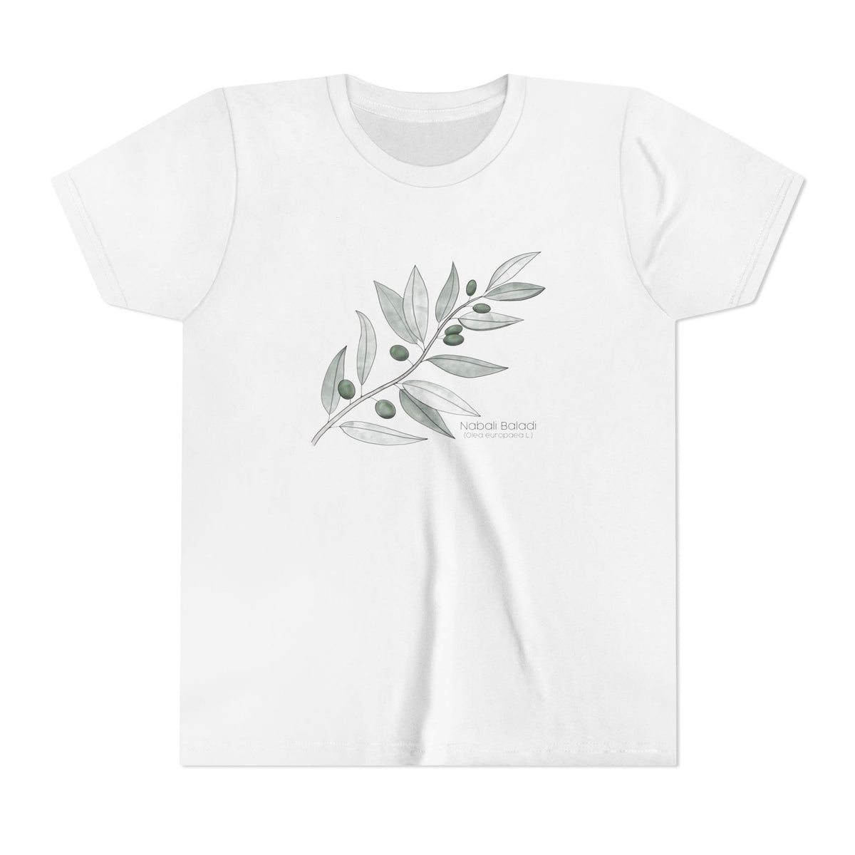 Youth Short Sleeve Tee with Olive Botanical Leaf Design