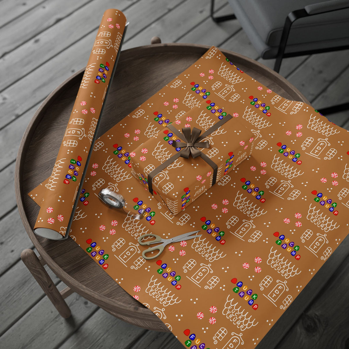 Slightly Subtle Gingerbread House FDT Pattern Wrapping Paper | Holiday Gift Wrap