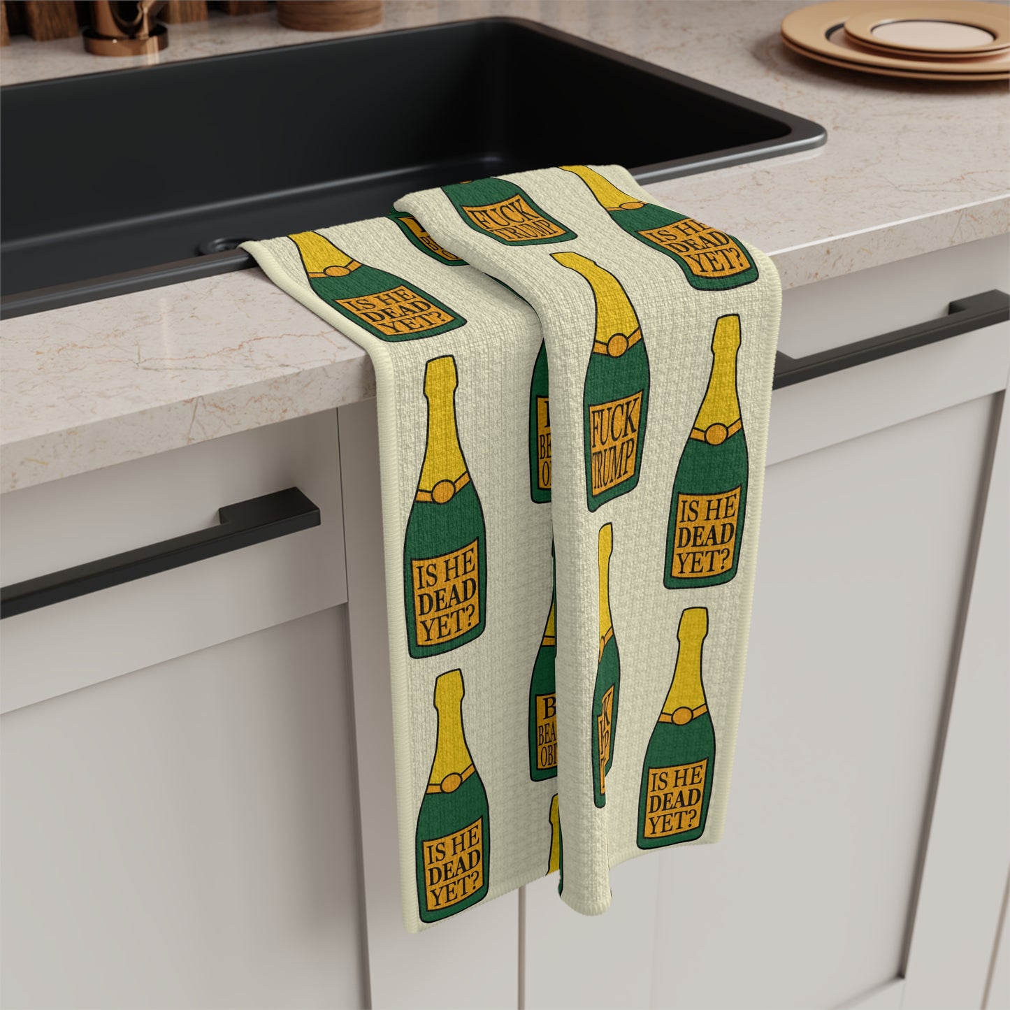 Slightly Subtle Champagne Bottle Pattern Microfiber Tea Towel | Sparkling Wine Kitchen Towel