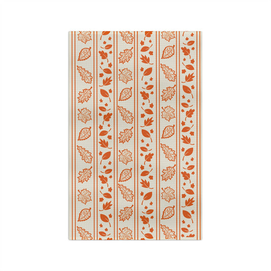 Autumn Leaf Stripe Tea Towel Microfiber Fall Kitchen Dish Towel, Orange Harvest Home Decor