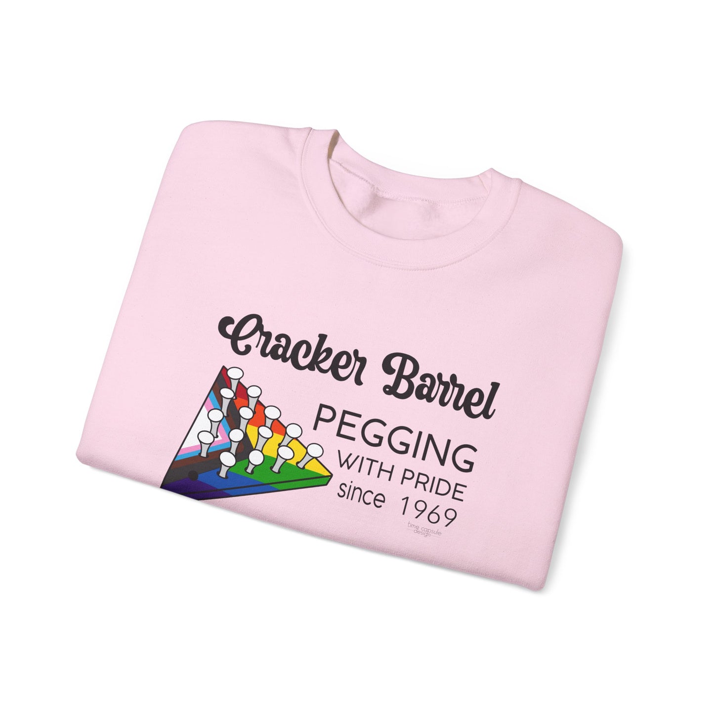 Pegging with Pride Crewneck Sweatshirt, LGBTQ+ Gift, Retro Game Design Unisex, Perfect for Celebrations or Casual Wear, Fun Gift Idea