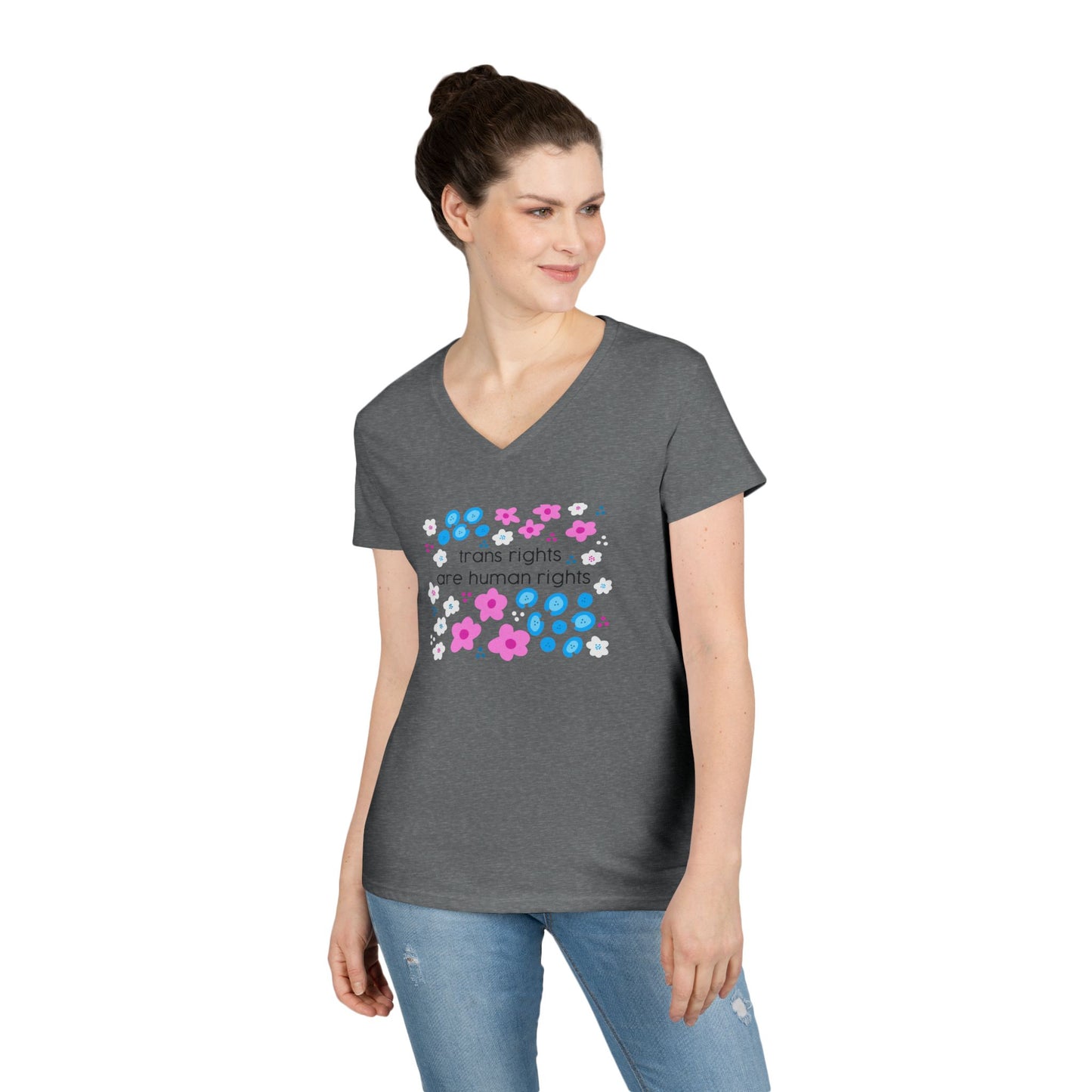 Trans Rights Are Human Rights T-Shirt | Floral Trans Pride Design v neck