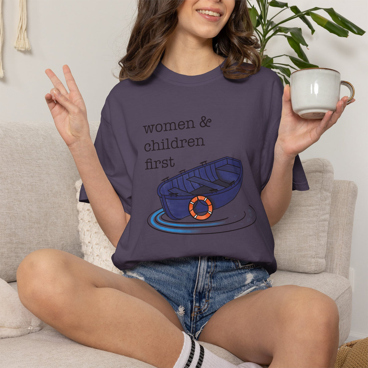 Lifeboat Matriarchy Women & Children First Nautical Boat Graphic T-Shirt