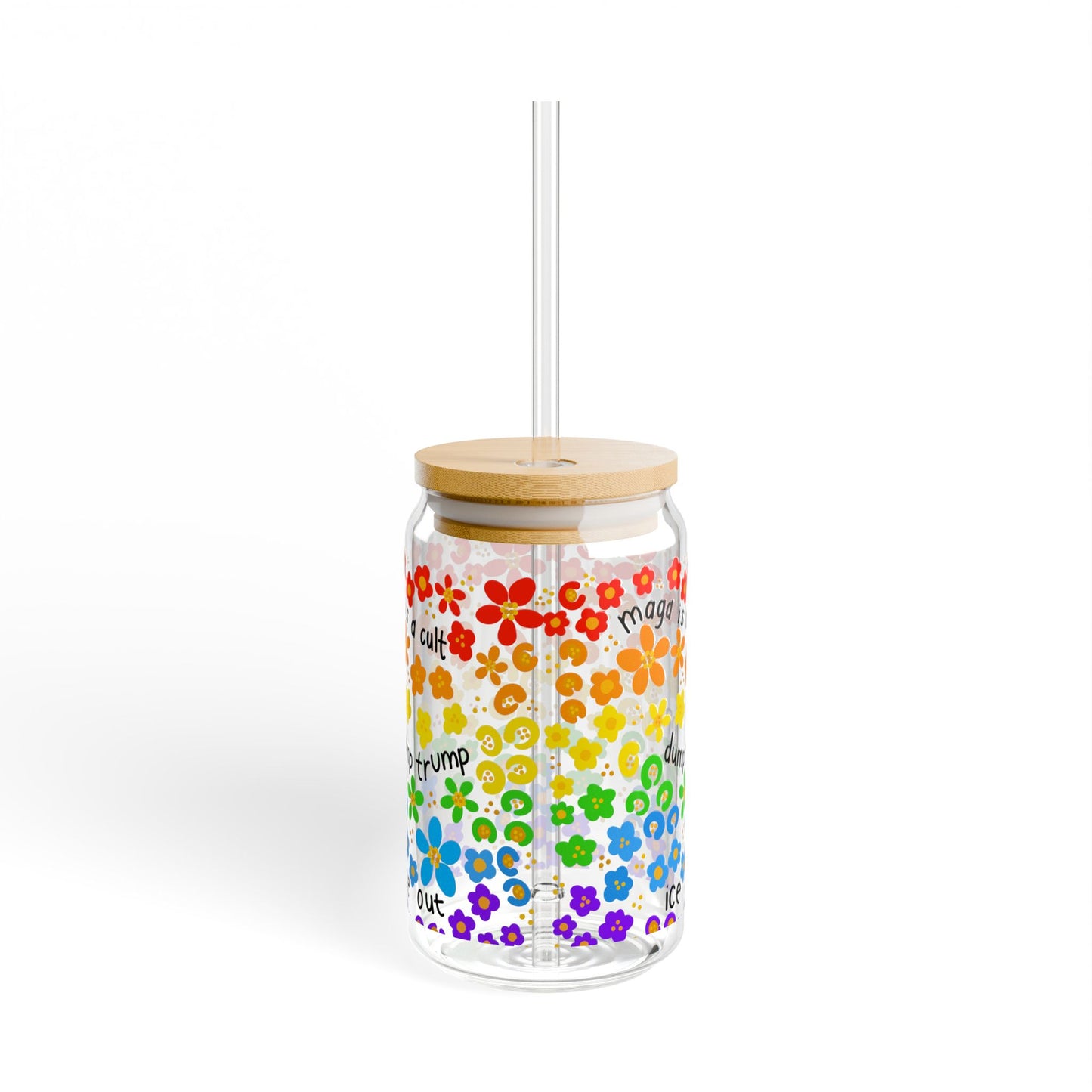 Slightly Subtle Rainbow Daisy Pattern Sipper Glass Can