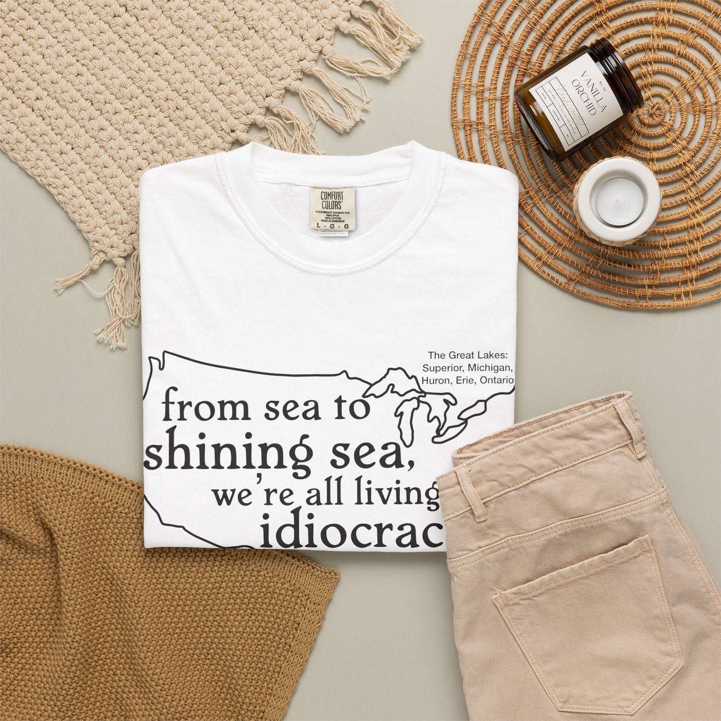 Idiocracy Map T-Shirt  'From sea to shining sea we are living in idiocracy' Minimal Political Tee Great Lakes Gulf of Mexico
