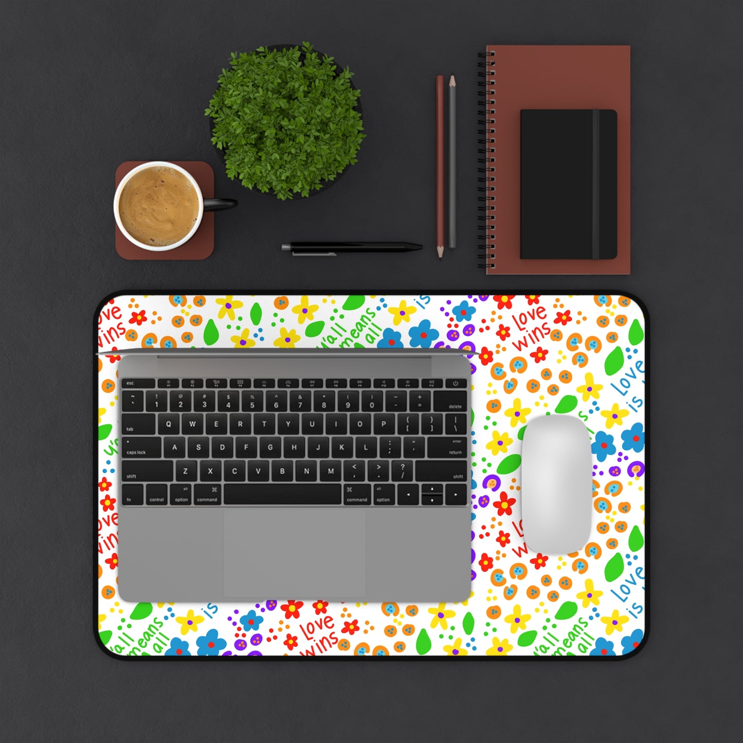 Love Wins Floral Pattern Desk Mat | Rainbow Flowers Pet Food Mat