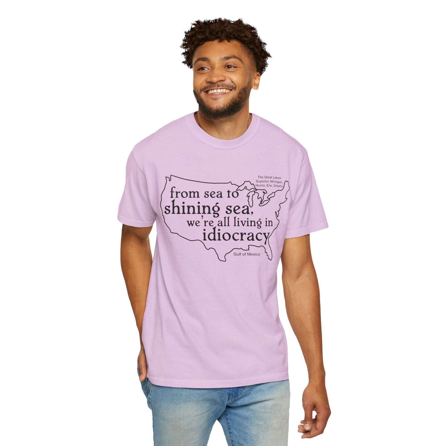 Idiocracy Map T-Shirt  'From sea to shining sea we are living in idiocracy' Minimal Political Tee Great Lakes Gulf of Mexico