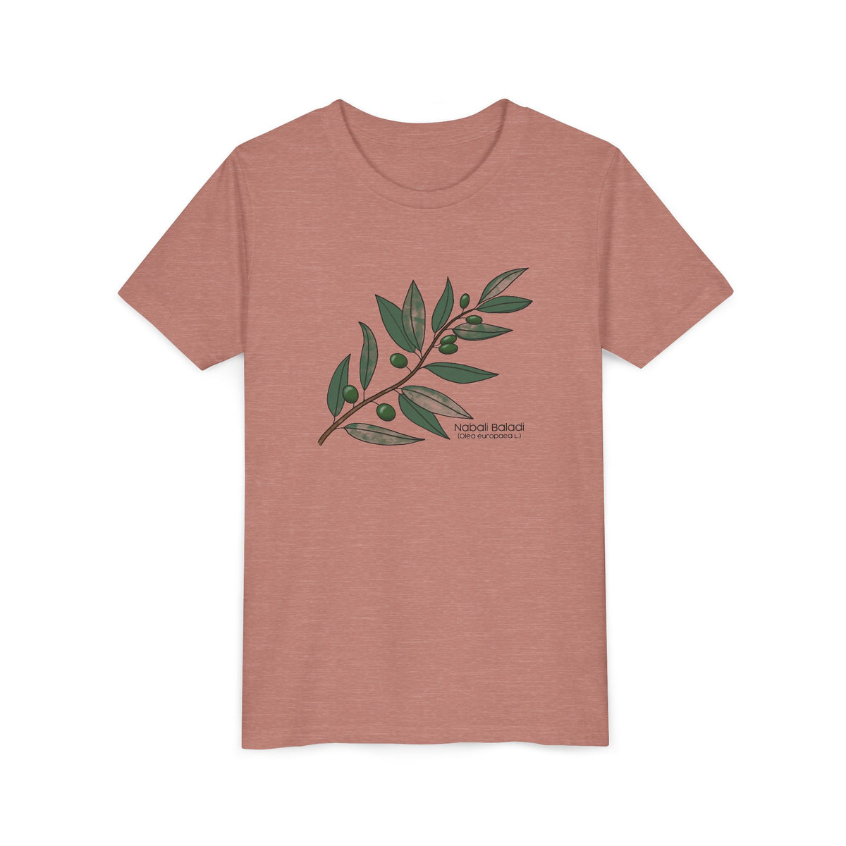 Youth Short Sleeve Tee with Olive Botanical Leaf Design