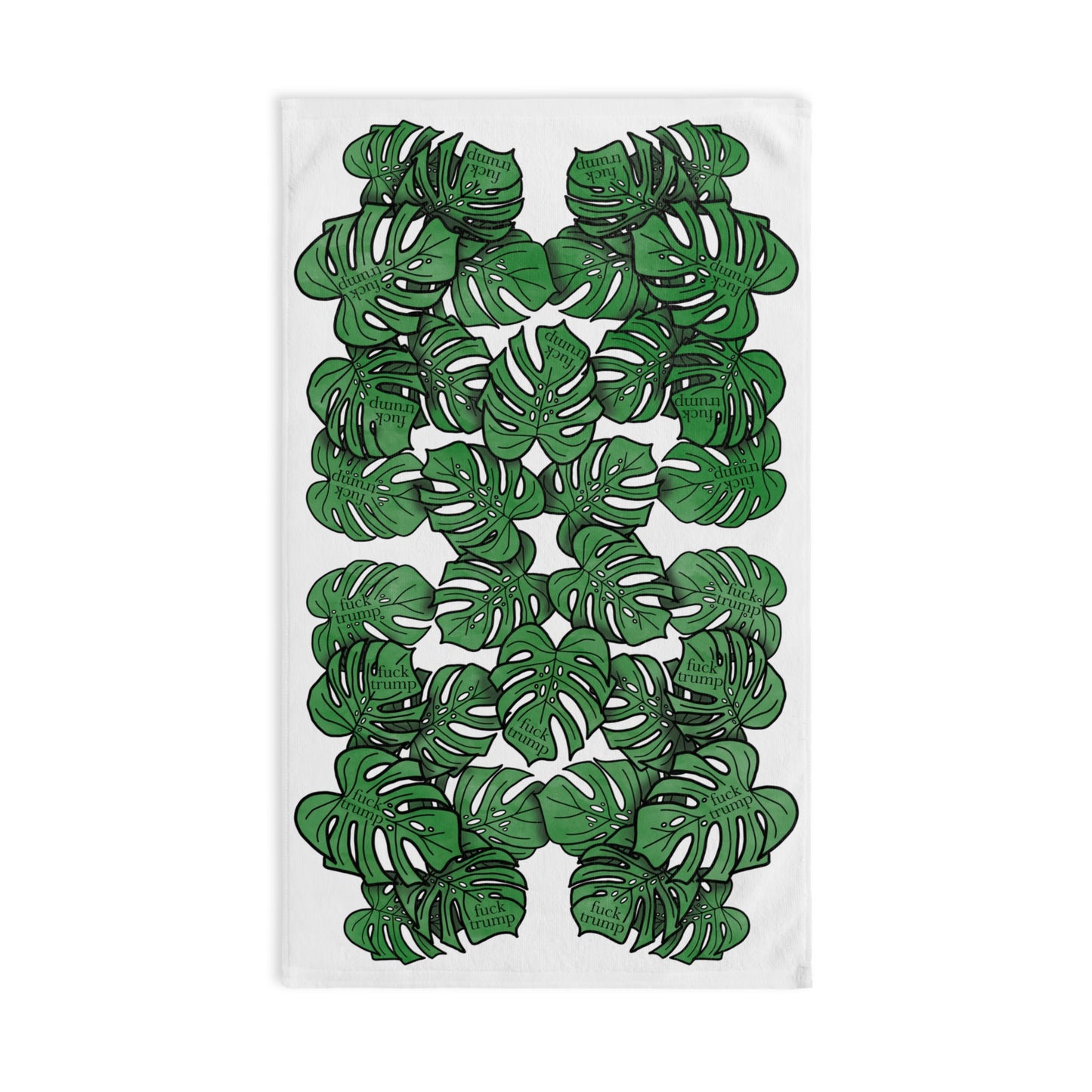 Slightly Subtle Tropical Monstera White Hand Towel, Botanical Kitchen Bathroom Decor, Leafy Print Towel, Gift for Plant Lovers, Political Gag Gift