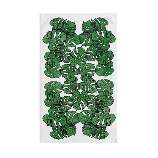 Slightly Subtle Tropical Monstera White Hand Towel, Botanical Kitchen Bathroom Decor, Leafy Print Towel, Gift for Plant Lovers, Political Gag Gift