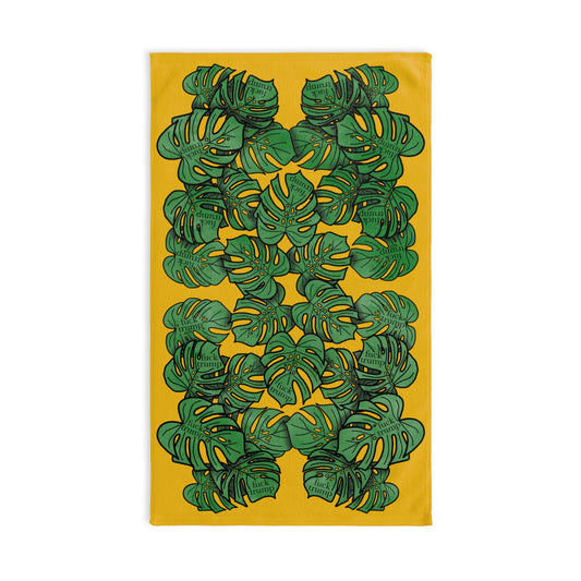 Slightly Subtle Tropical Monstera Yellow Hand Towel, Botanical Kitchen Bathroom Decor, Leafy Print Towel, Gift for Plant Lovers, Political Gag Gift