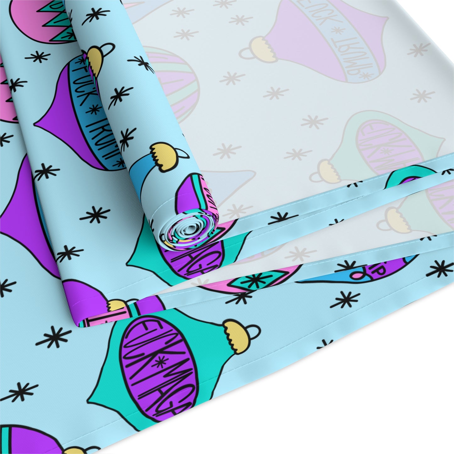 Slightly Subtle Ornament Blue Table Runner for Festive Decor, FDT Holiday Table Cover, Dining Kitchen Table Runner, Party Decor