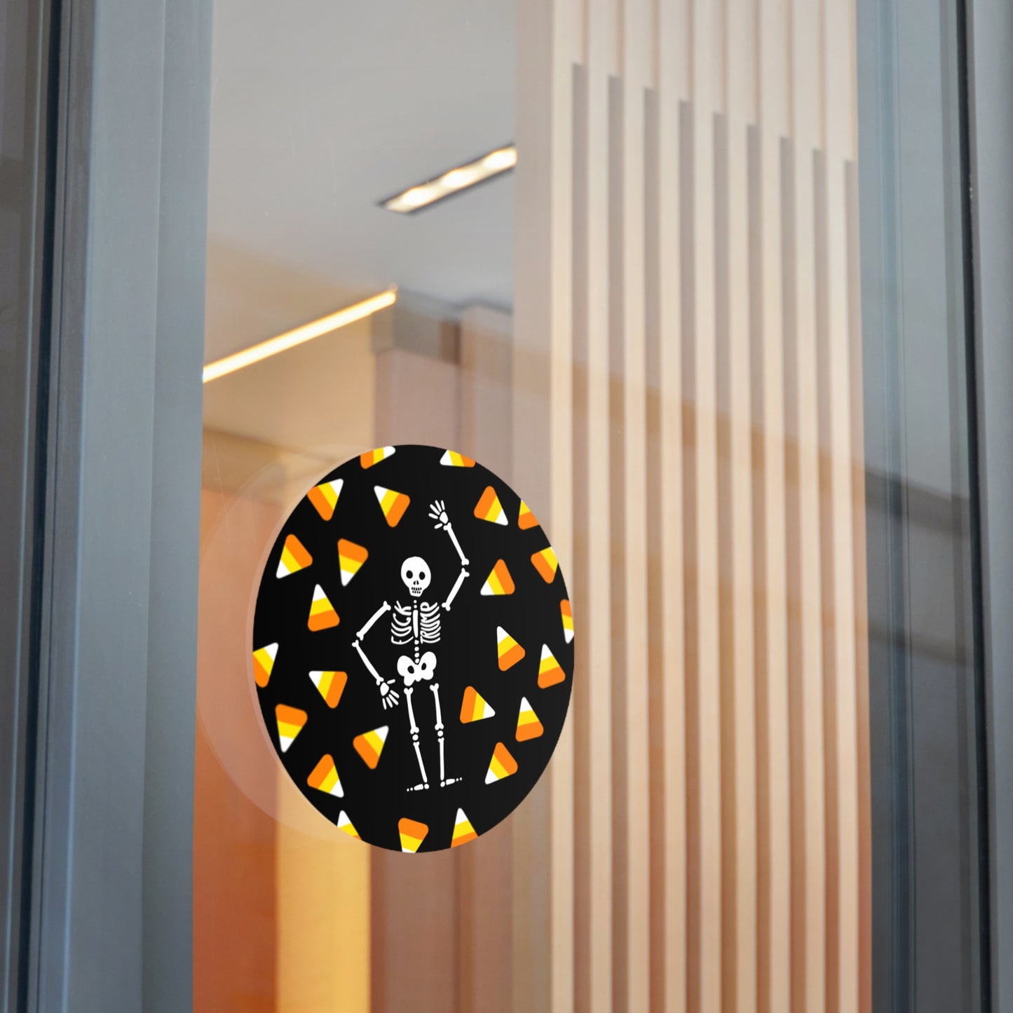 Halloween Skeleton & Candy Corn Round Vinyl Sticker FDT