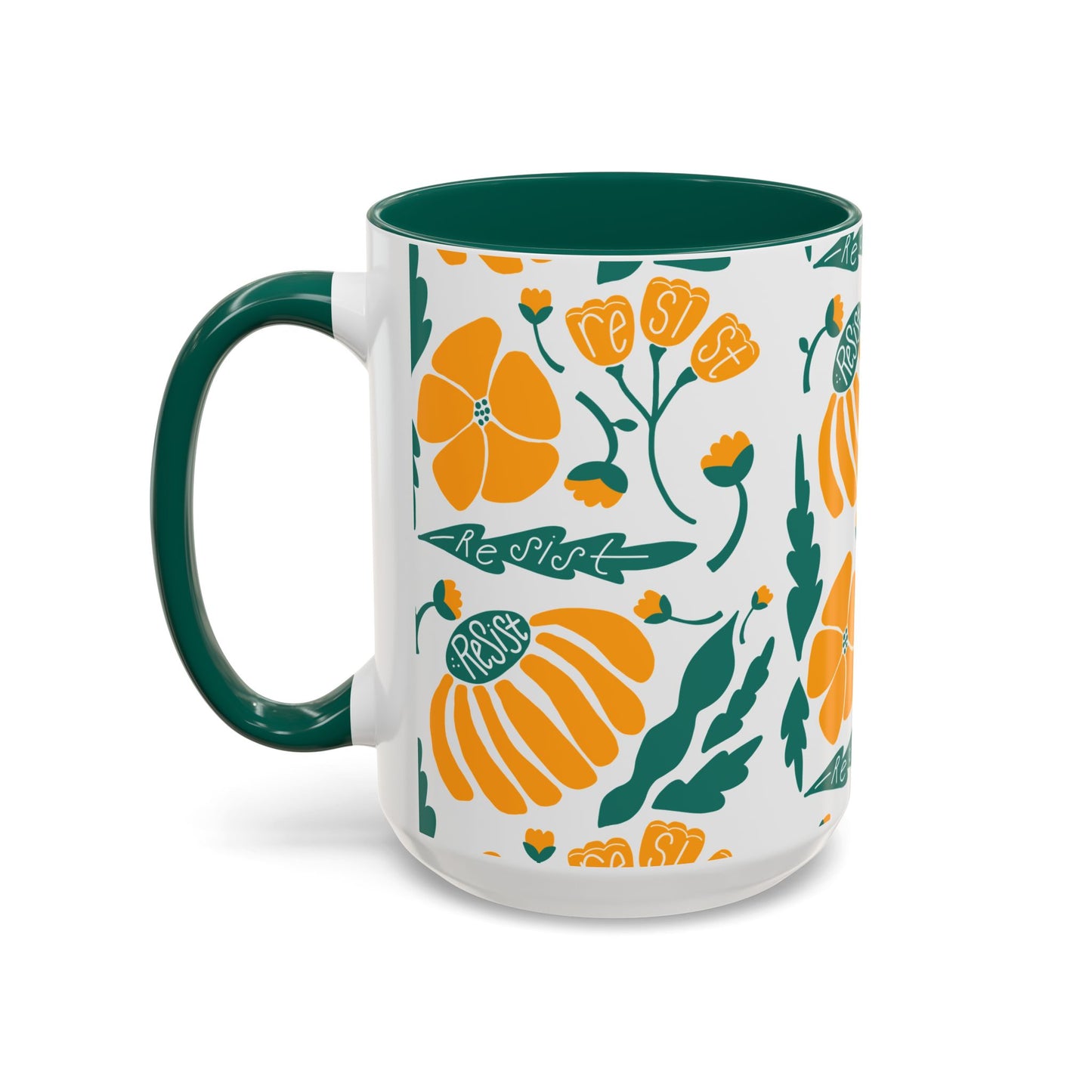 Resist Floral Ceramic Mug — Orange & Teal 11oz/15oz