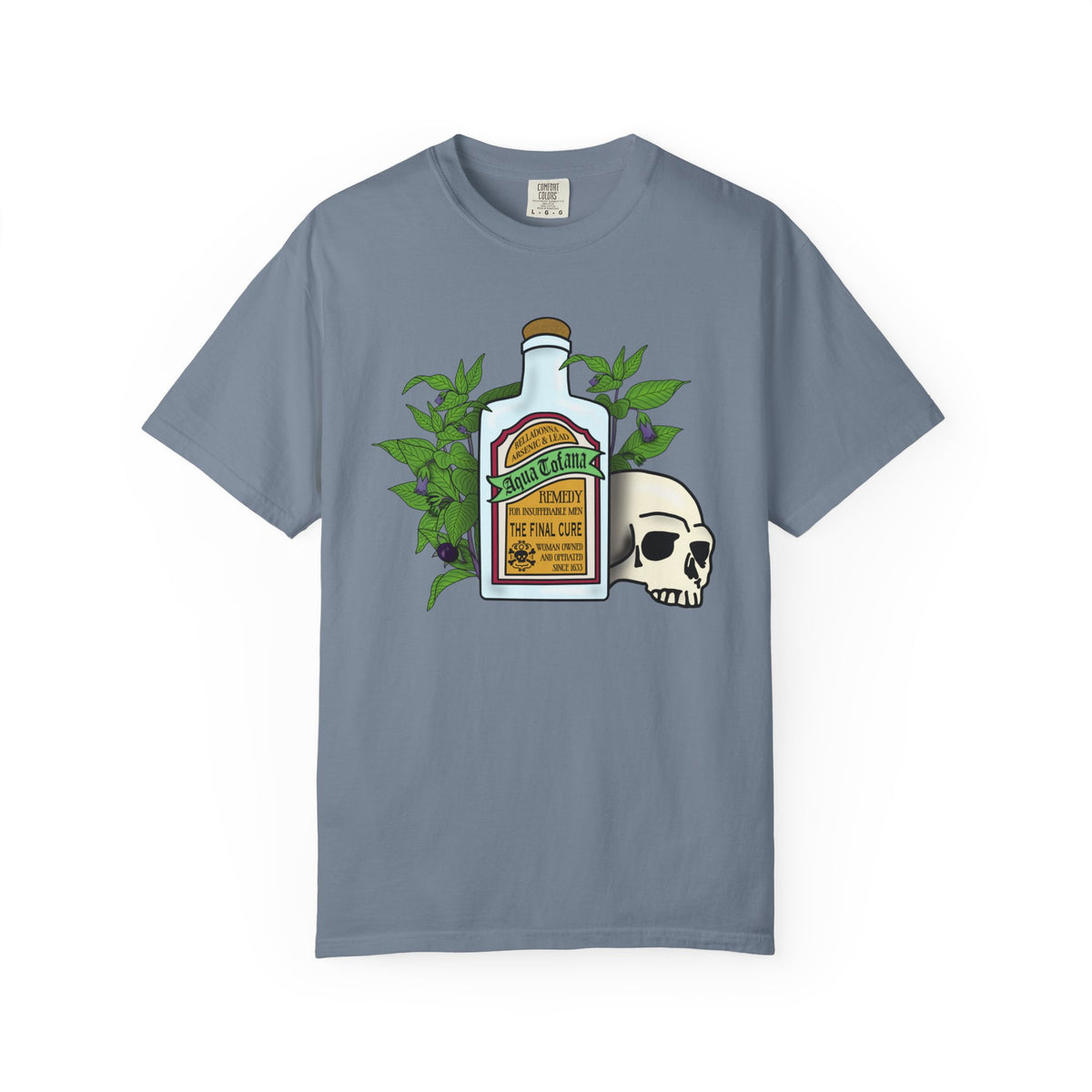 Skull & Remedy Bottle T-Shirt Aqua Tofana Vintage Apothecary Graphic Tee